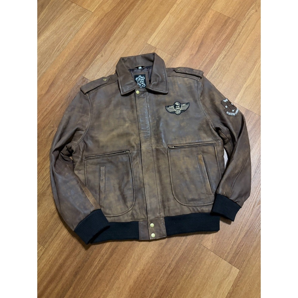 Hi-Buxter Commando Explorer G-1 Pilot Bomber Flight Real Leather Jacket Size LG